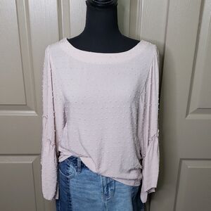 Maurices Pink blush Swiss dot boho ruffle sleeve blouse size medium